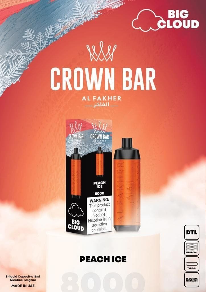 peach-ice-al-fakher-crown-bar-8000-2.jpg PEACH ICE – AL FAKHER CROWN BAR 8000 - Image 1