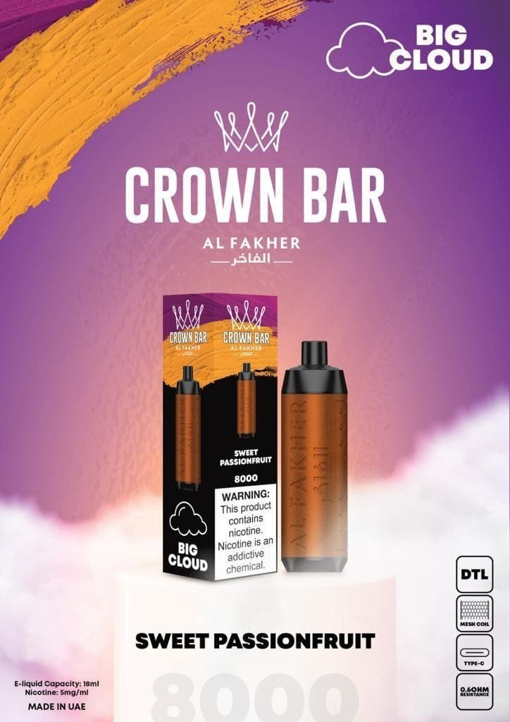 sweet-passionfruit-al-fakher-crown-bar-8000-2.jpg SWEET PASSIONFRUIT – AL FAKHER CROWN BAR 8000 - Image 1